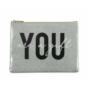 Ruby + Cash "You Are A Gift” Silver Glitter Makeup Bag